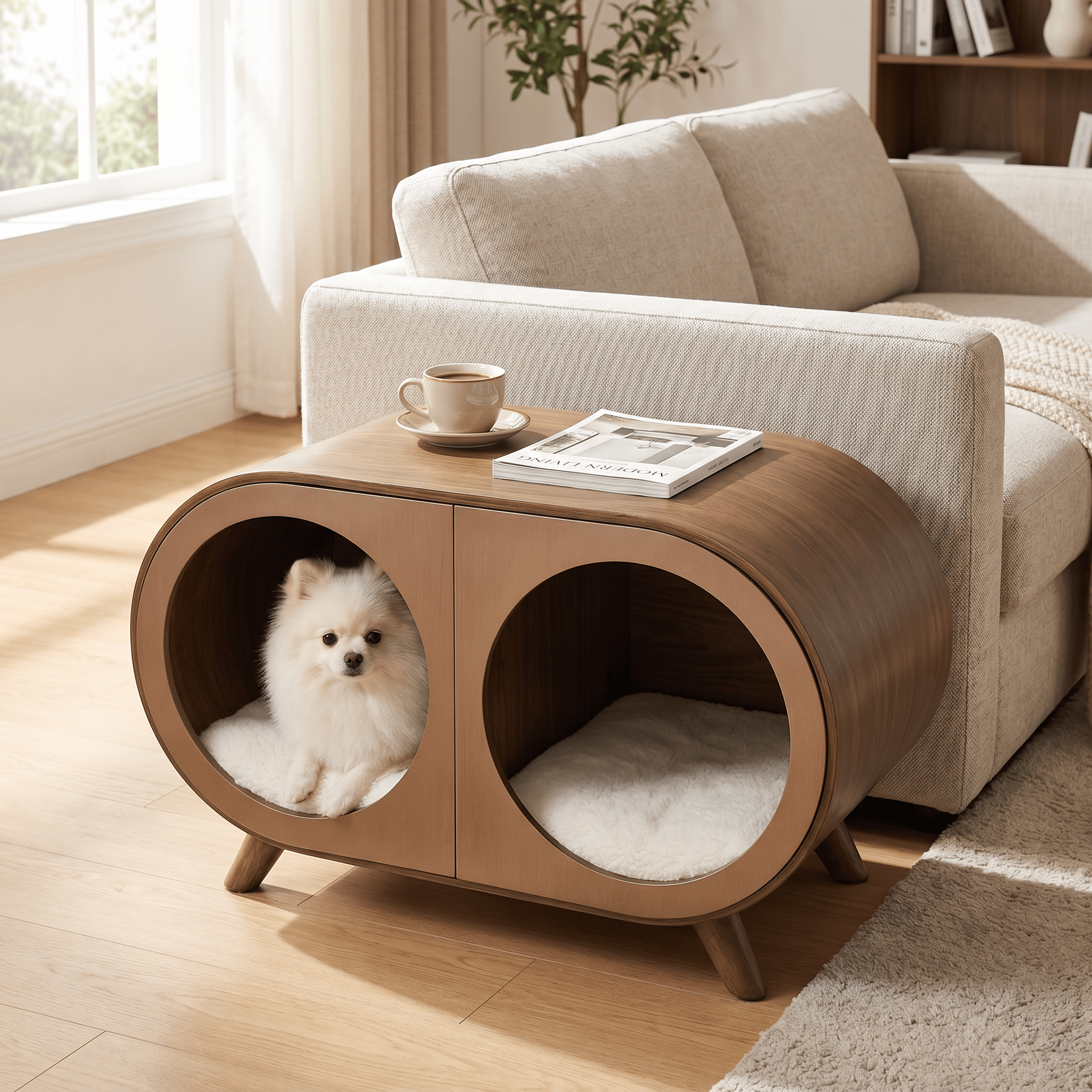 Walnut Dual-chamber Human & Pet Shared Side Table - Walnut - image 0