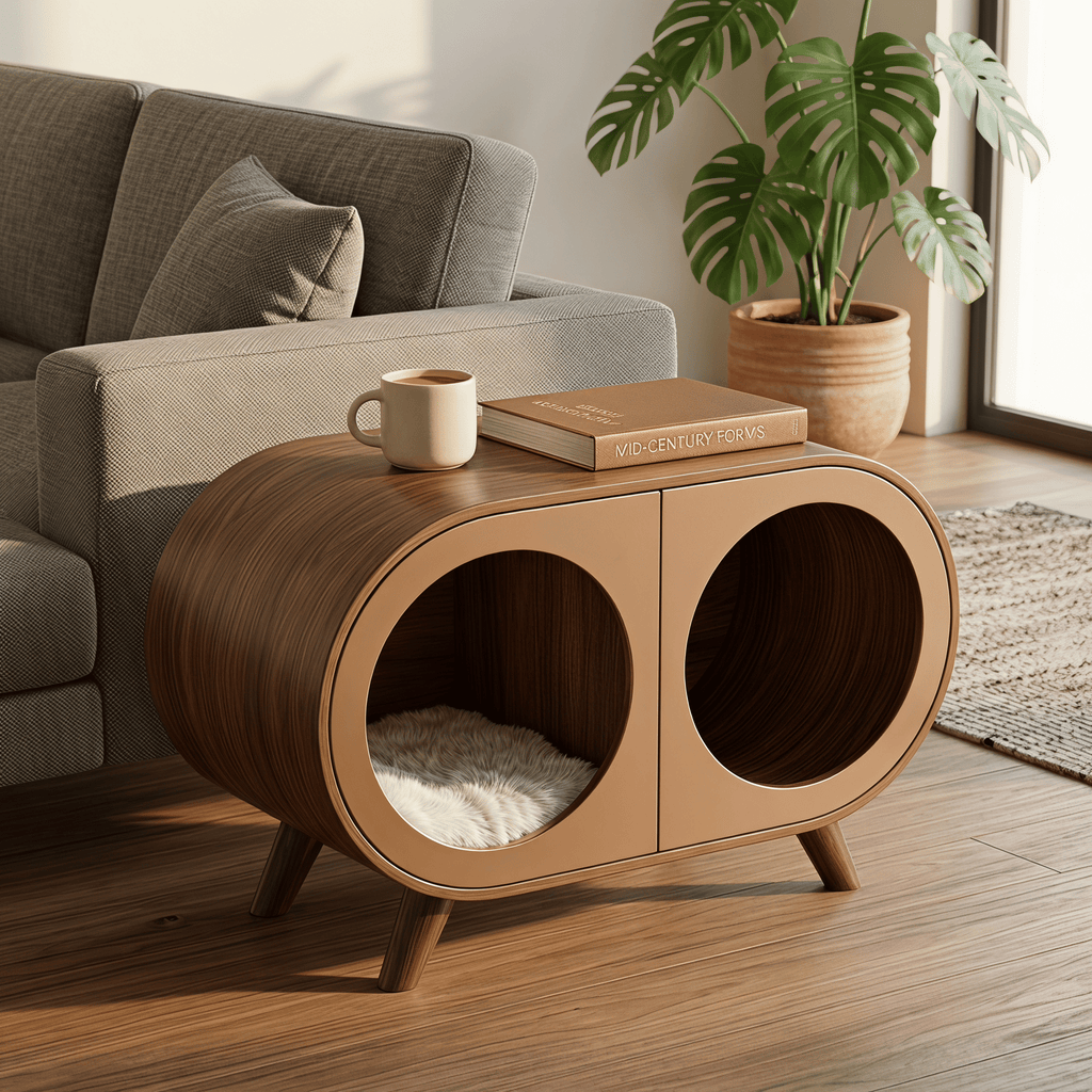 Walnut Dual-chamber Human & Pet Shared Side Table - image 2