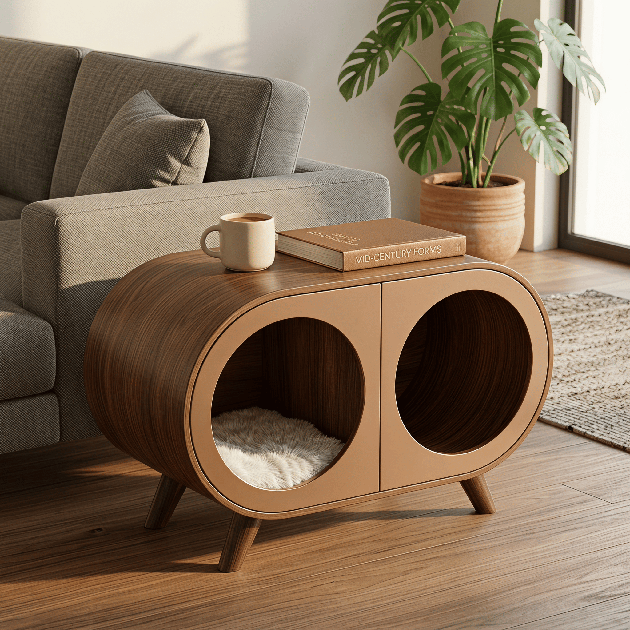 Walnut Dual-chamber Human & Pet Shared Side Table - image 2