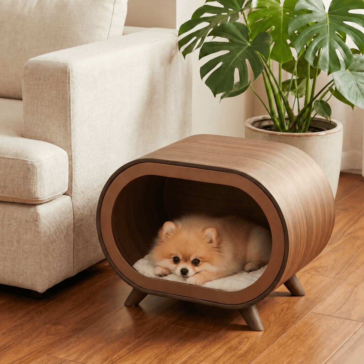 Walnut Finish Single-Chamber Human & Pet Shared Side Table - image 1