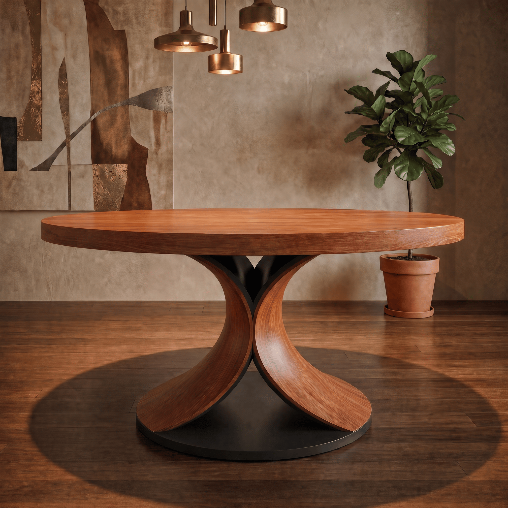 Mid-century Solid Wood Round  Walnut Kitchen Room Dining Table For 6-8 - Walnut - W59.05" x D59.05" x H30.51" - image 0