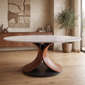 Mid-Century Round Stone Dining Table Solid Wood Splayed Leg Base For 4-10 - Snowy White - 63"Table - image 1