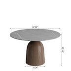 Soluna Dark Walnut Round Solid Wood Pedestal Dining Table with Snow White & Pandora Stone Top - image 24