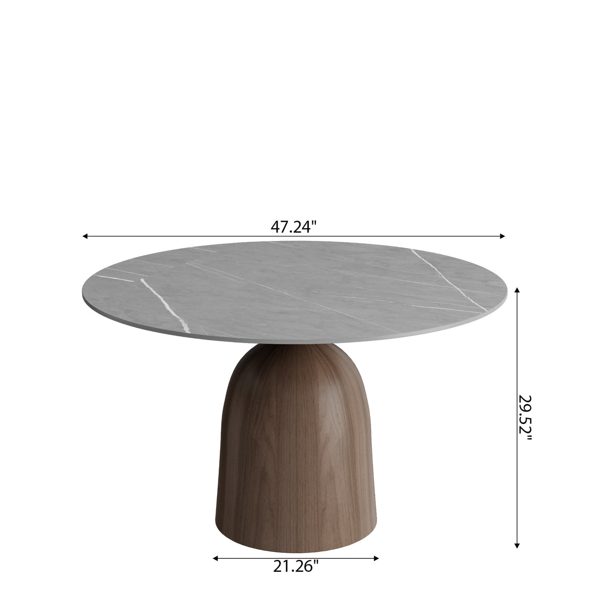 Soluna Dark Walnut Round Solid Wood Pedestal Dining Table with Snow White & Pandora Stone Top - image 24