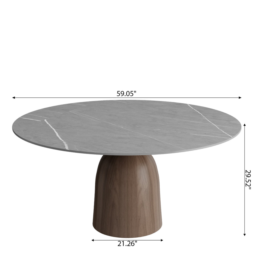 Soluna Dark Walnut Round Solid Wood Pedestal Dining Table with Snow White & Pandora Stone Top - image 26