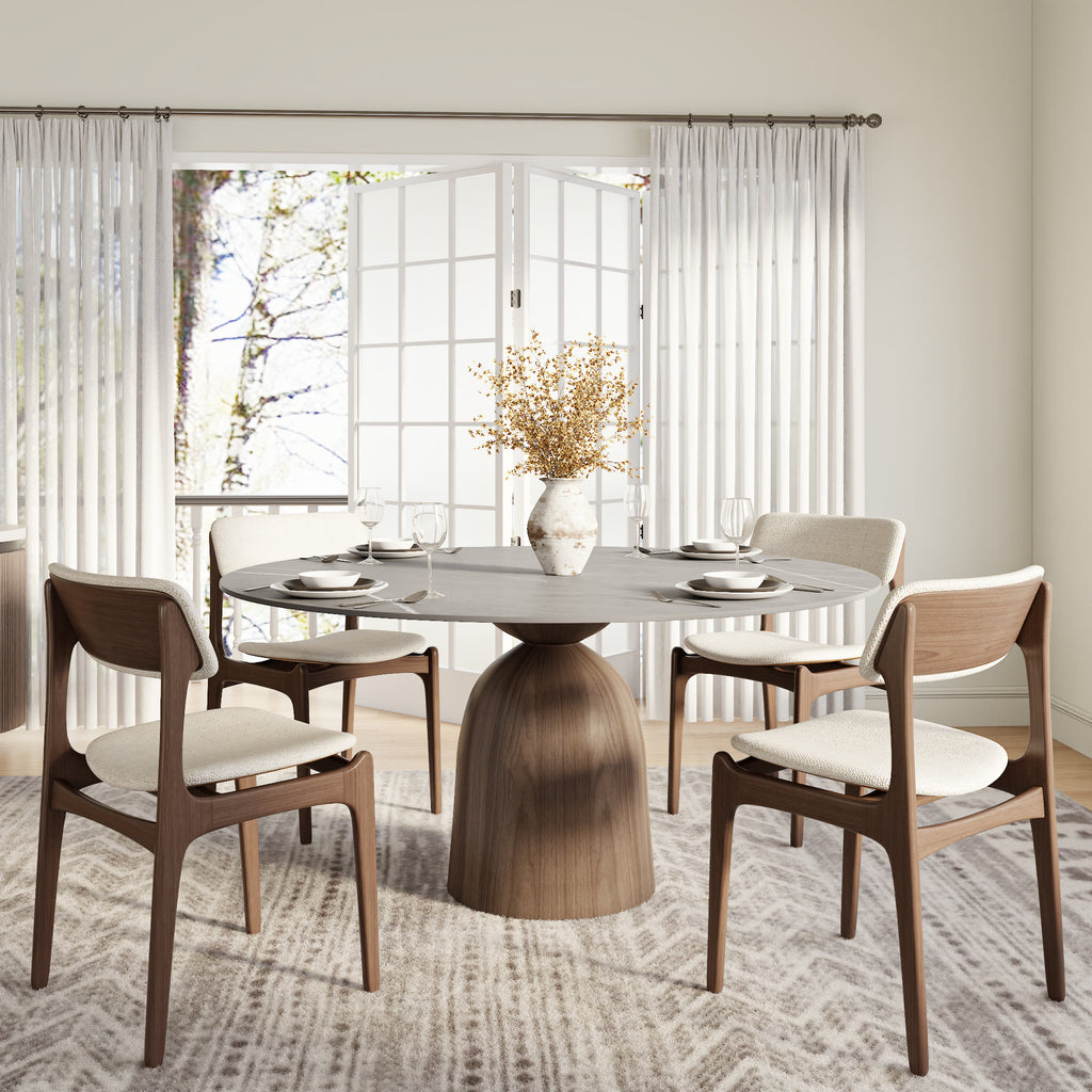 Soluna Dark Walnut Round Solid Wood Pedestal Dining Table with Snow White & Pandora Stone Top - image 20