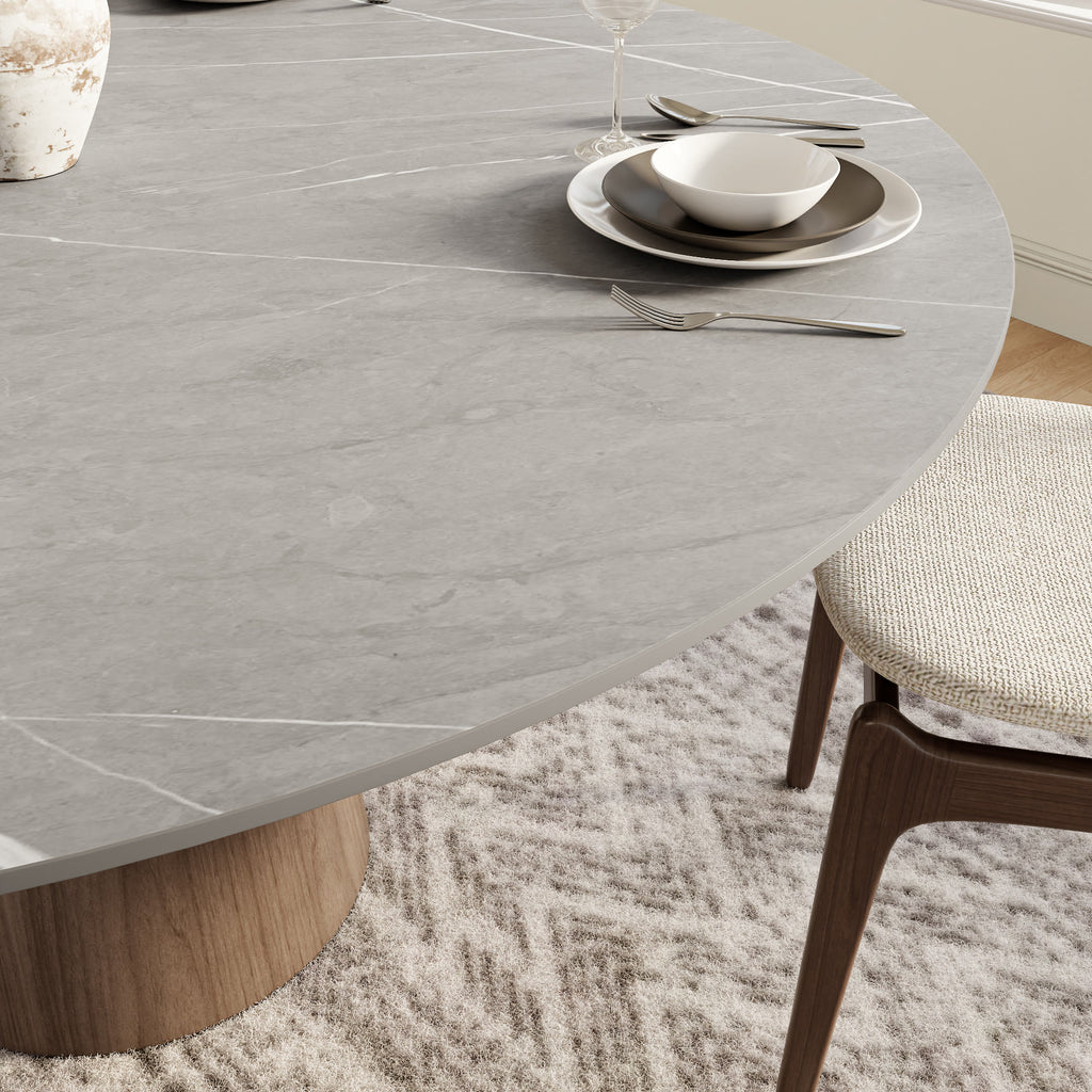 Soluna Dark Walnut Round Solid Wood Pedestal Dining Table with Snow White & Pandora Stone Top - image 22