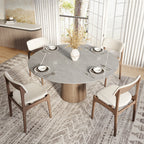 Soluna Dark Walnut Round Solid Wood Pedestal Dining Table with Snow White & Pandora Stone Top - image 23