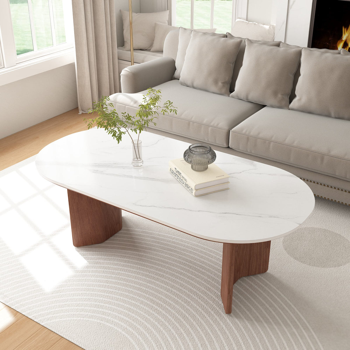 Slate Oval Walnut Coffee Table - Snowy White - image 13