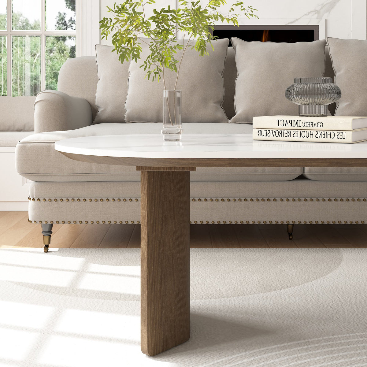 Stone Oval Solid Wood Coffee Table - image 5