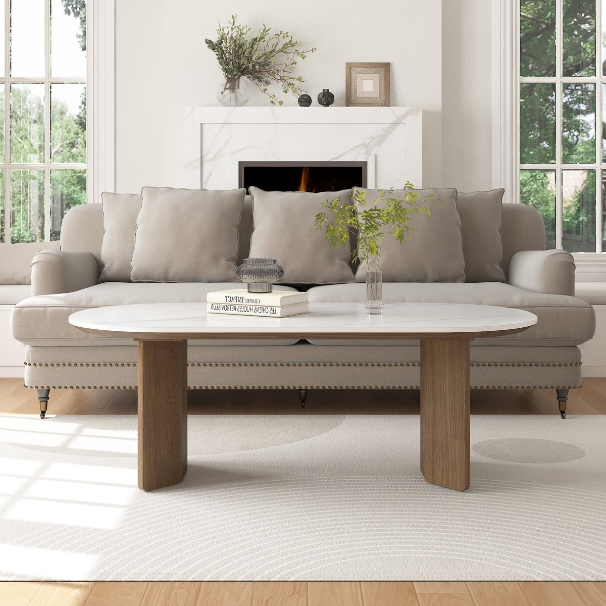 Stone Oval Solid Wood Coffee Table - image 1