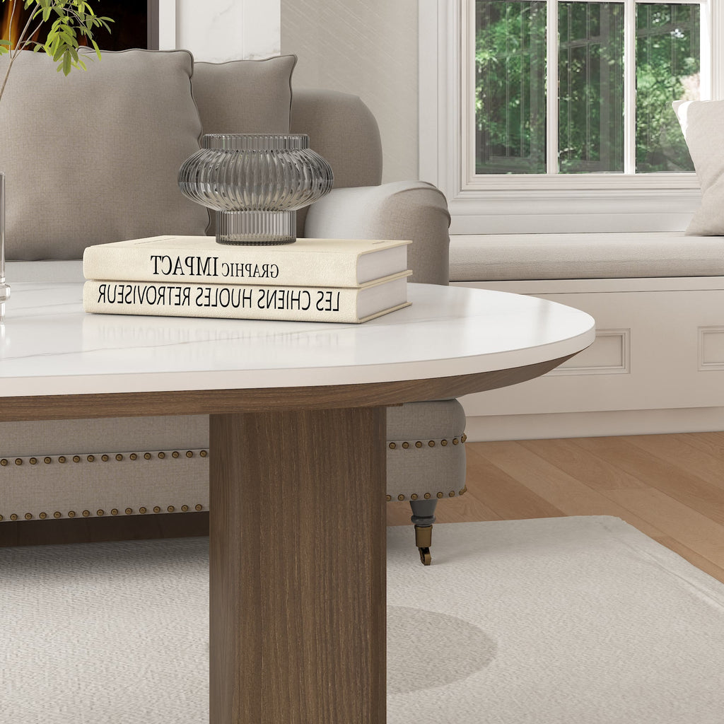Stone Oval Solid Wood Coffee Table - image 4
