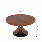 Mid-century Solid Wood Round  Walnut Kitchen Room Dining Table For 6-8 - image 4