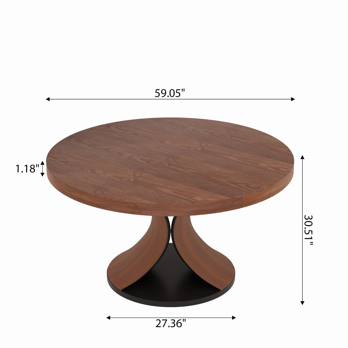 Mid-century Solid Wood Round  Walnut Kitchen Room Dining Table For 6-8 - image 4