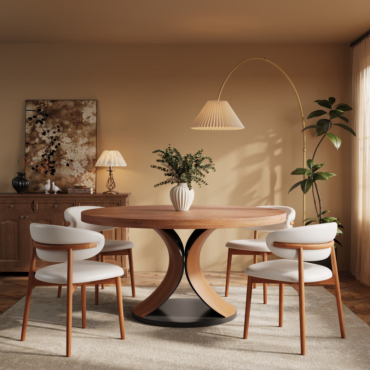 Mid-century Solid Wood Round  Walnut Kitchen Room Dining Table For 6-8 - image 1