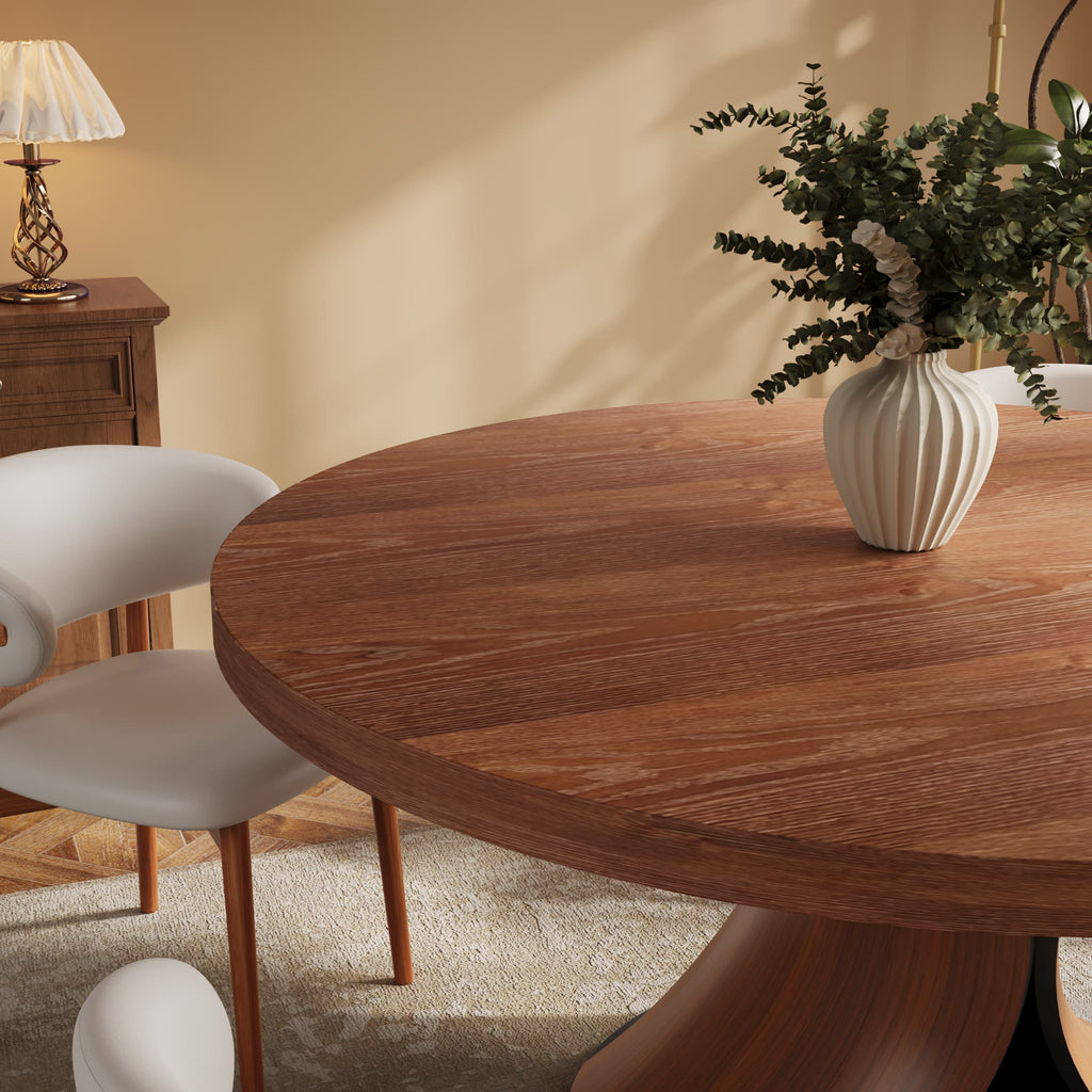 Mid-century Solid Wood Round  Walnut Kitchen Room Dining Table For 6-8 - image 2