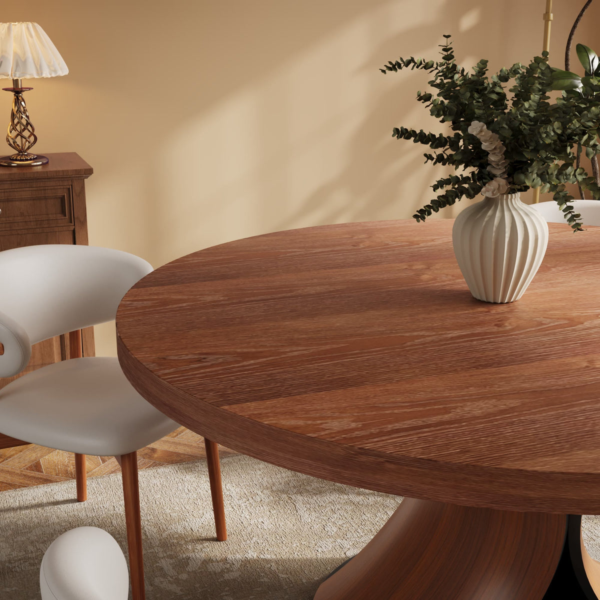 Mid-century Solid Wood Round  Walnut Kitchen Room Dining Table For 6-8 - image 2