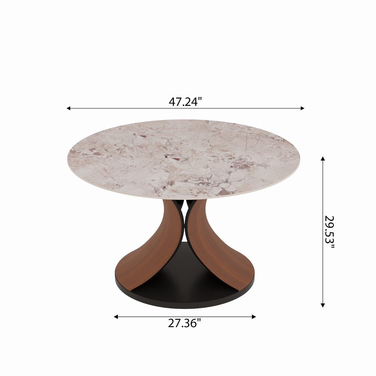 Mid-Century Round Stone Dining Table Solid Wood Splayed Leg Base For 4-10 - image 4