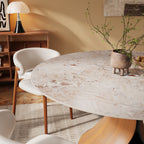 Mid-Century Round Stone Dining Table Solid Wood Splayed Leg Base For 4-10 - image 3