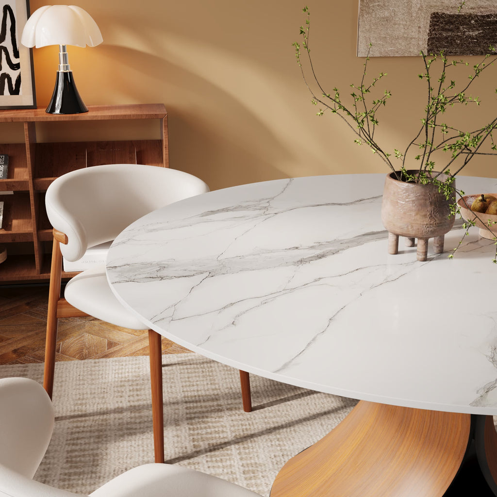 Mid-Century Round Stone Dining Table Solid Wood Splayed Leg Base For 4-10 - image 10