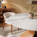 Mid-Century Round Stone Dining Table Solid Wood Splayed Leg Base For 4-10 - image 10