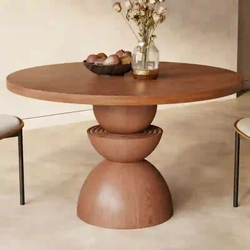 Mira Red Walnut Solid Wood Pedestal Round Dining Table - Walnut - 43" Table - without Lazy Susan - image 0