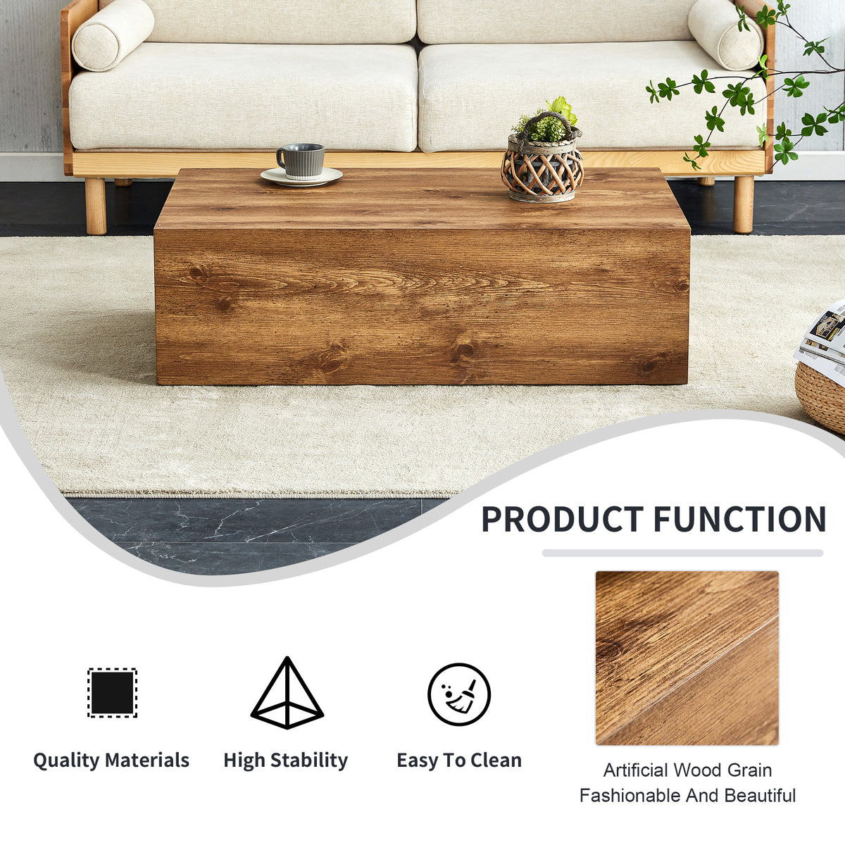 Natural Wood-grain Square Side Table, Coffee Table, Wabi-sabi Nightstand - image 4
