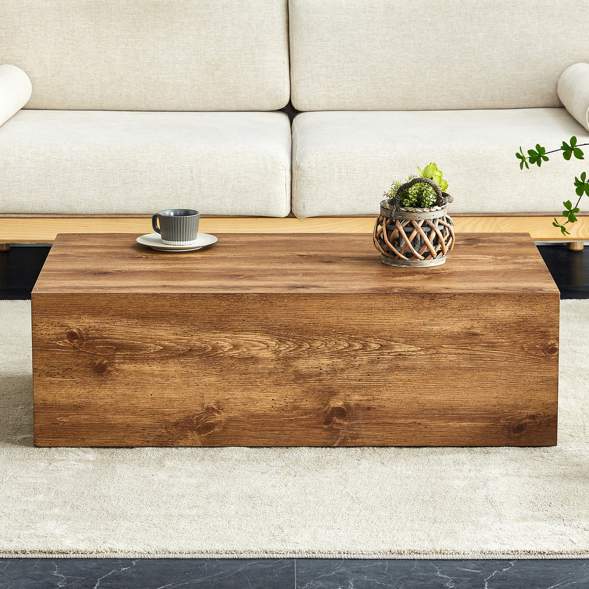 Natural Wood-grain Square Side Table, Coffee Table, Wabi-sabi Nightstand - image 2