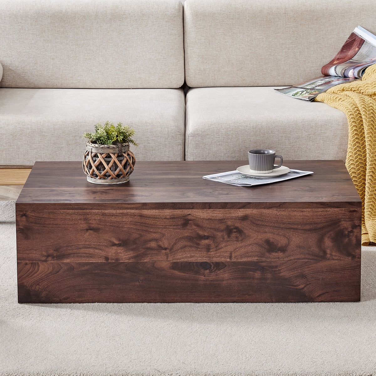 Walnut Wood-grain Square Side Table, Coffee Table, Wabi-sabi Nightstand - image 2