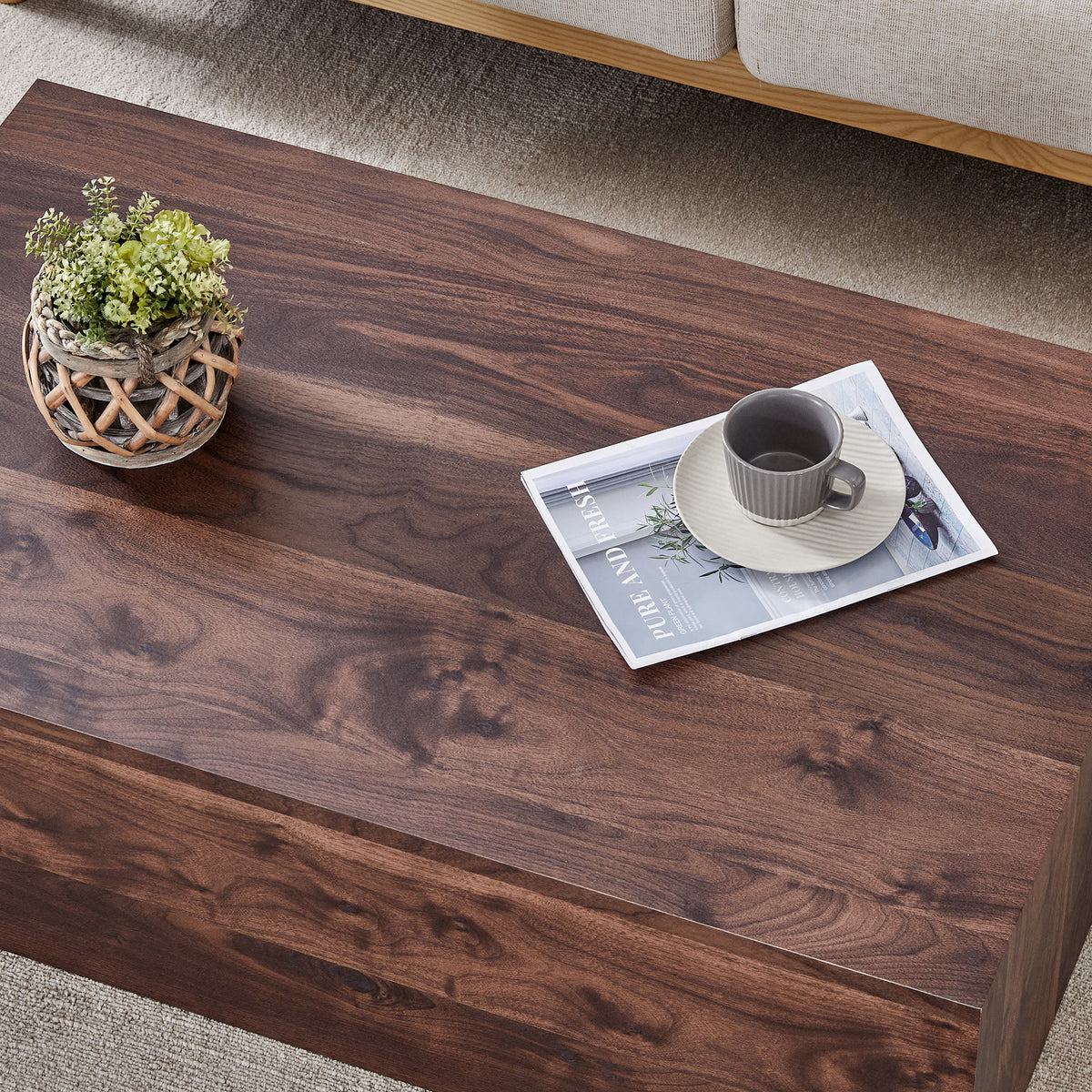 Walnut Wood-grain Square Side Table, Coffee Table, Wabi-sabi Nightstand - image 6