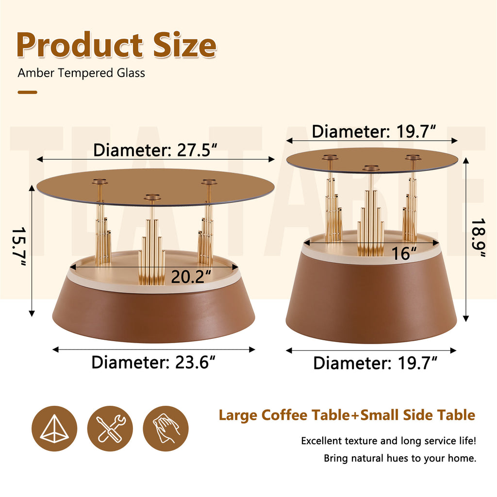 Brown & Gold Round Nesting Coffee Tables - image 3