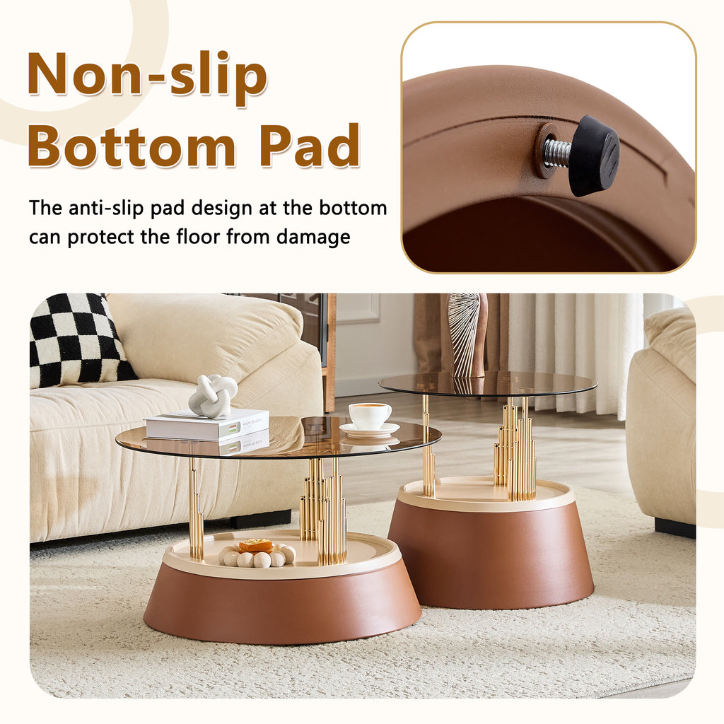 Brown & Gold Round Nesting Coffee Tables - image 6