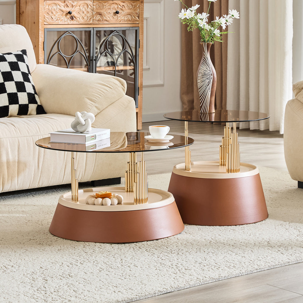 Brown & Gold Round Nesting Coffee Tables - image 2