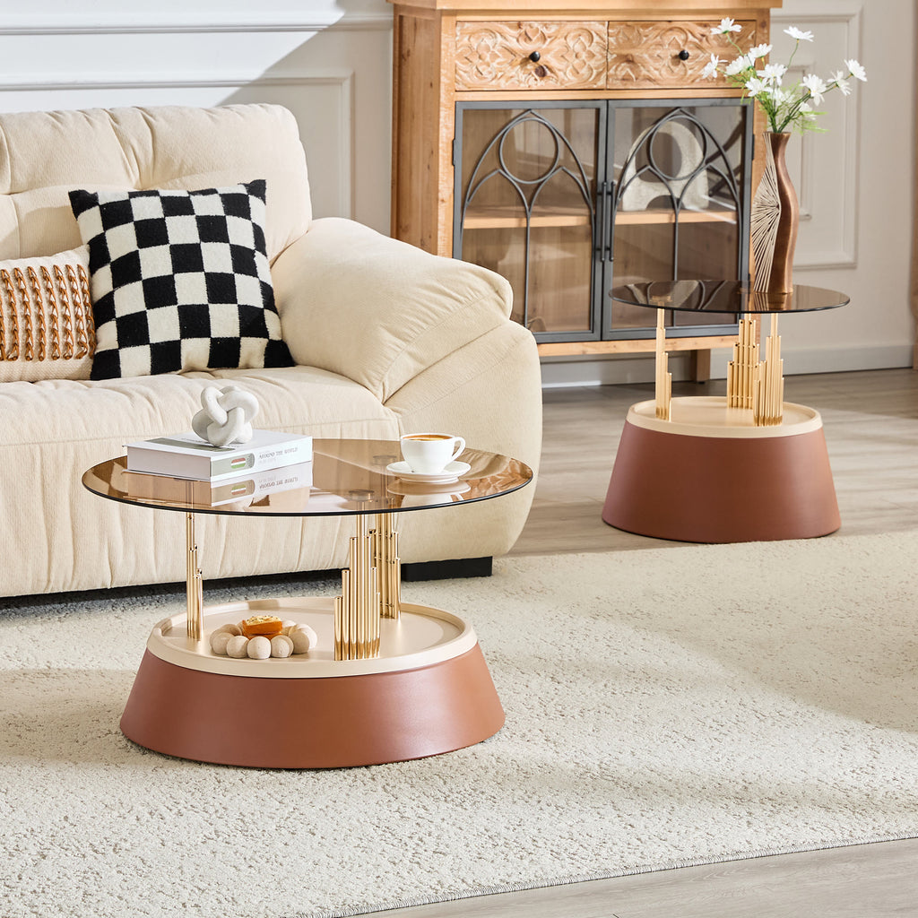 Brown & Gold Round Nesting Coffee Tables - image 1