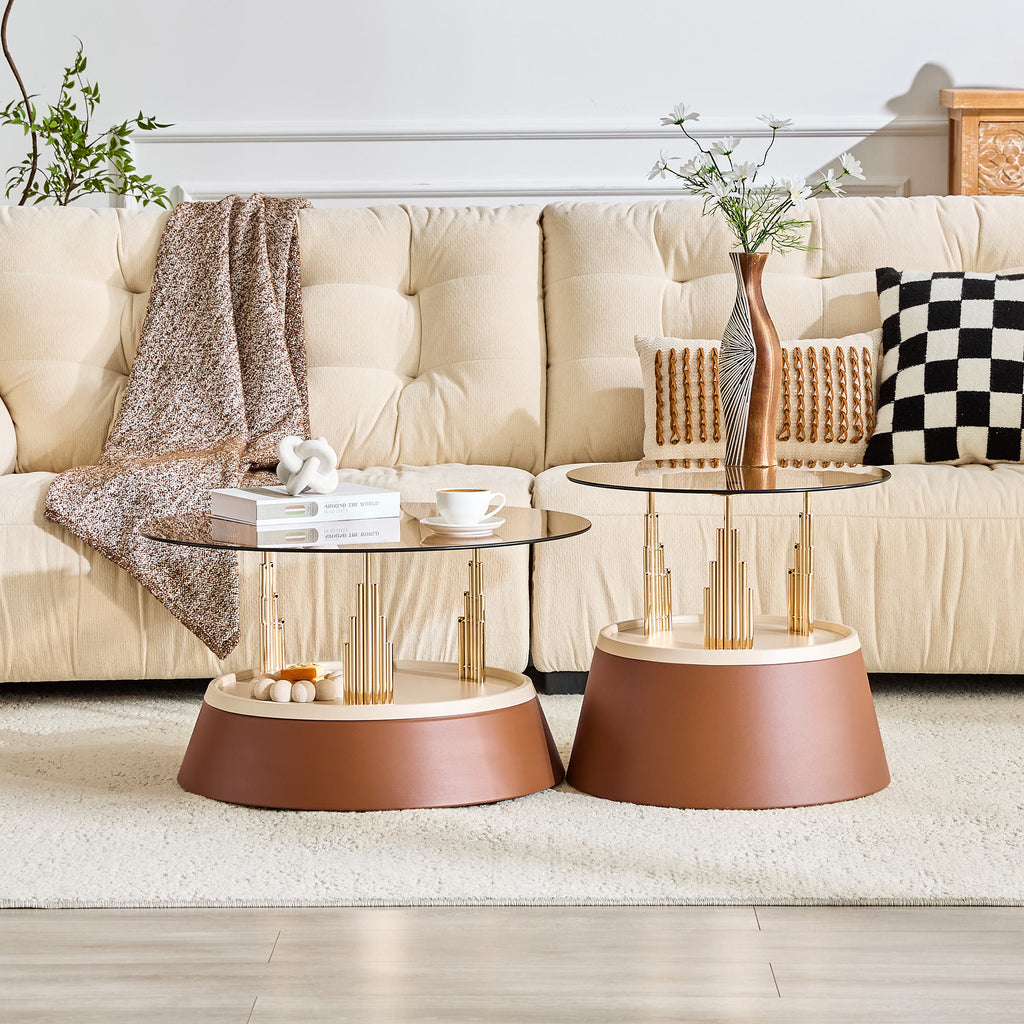 Brown & Gold Round Nesting Coffee Tables - image 7