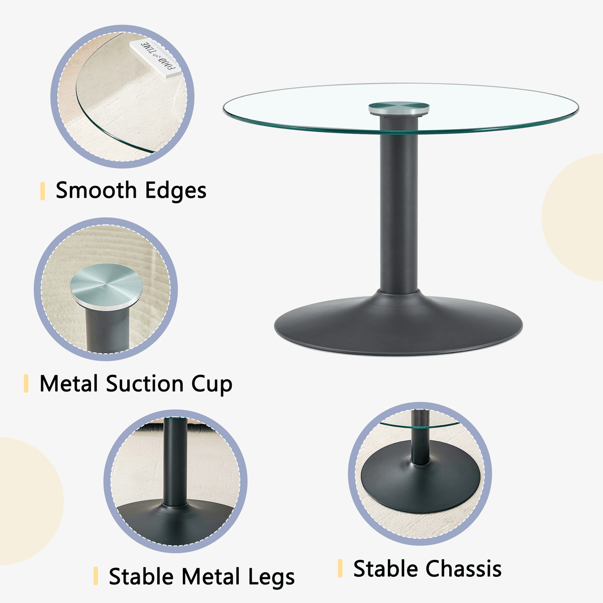 Round Glass Coffee Table With Black Pedestal Base - image 6