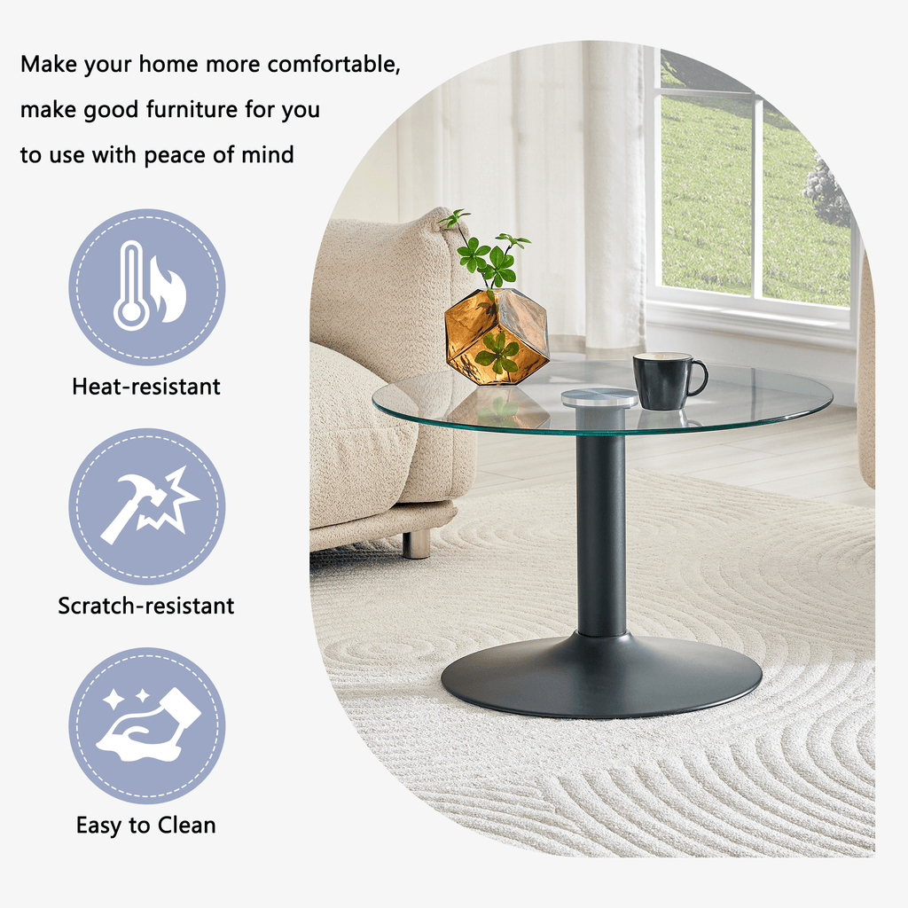 Round Glass Coffee Table With Black Pedestal Base - image 5