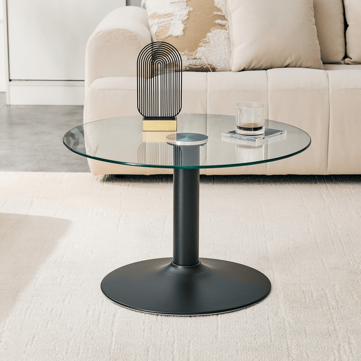Round Glass Coffee Table With Black Pedestal Base - image 4
