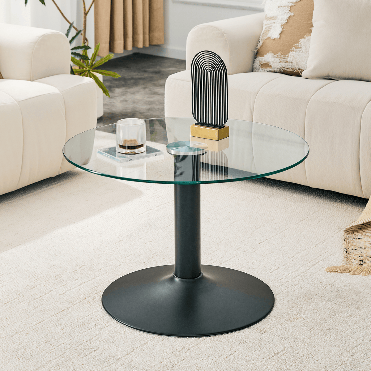 Round Glass Coffee Table With Black Pedestal Base - image 0