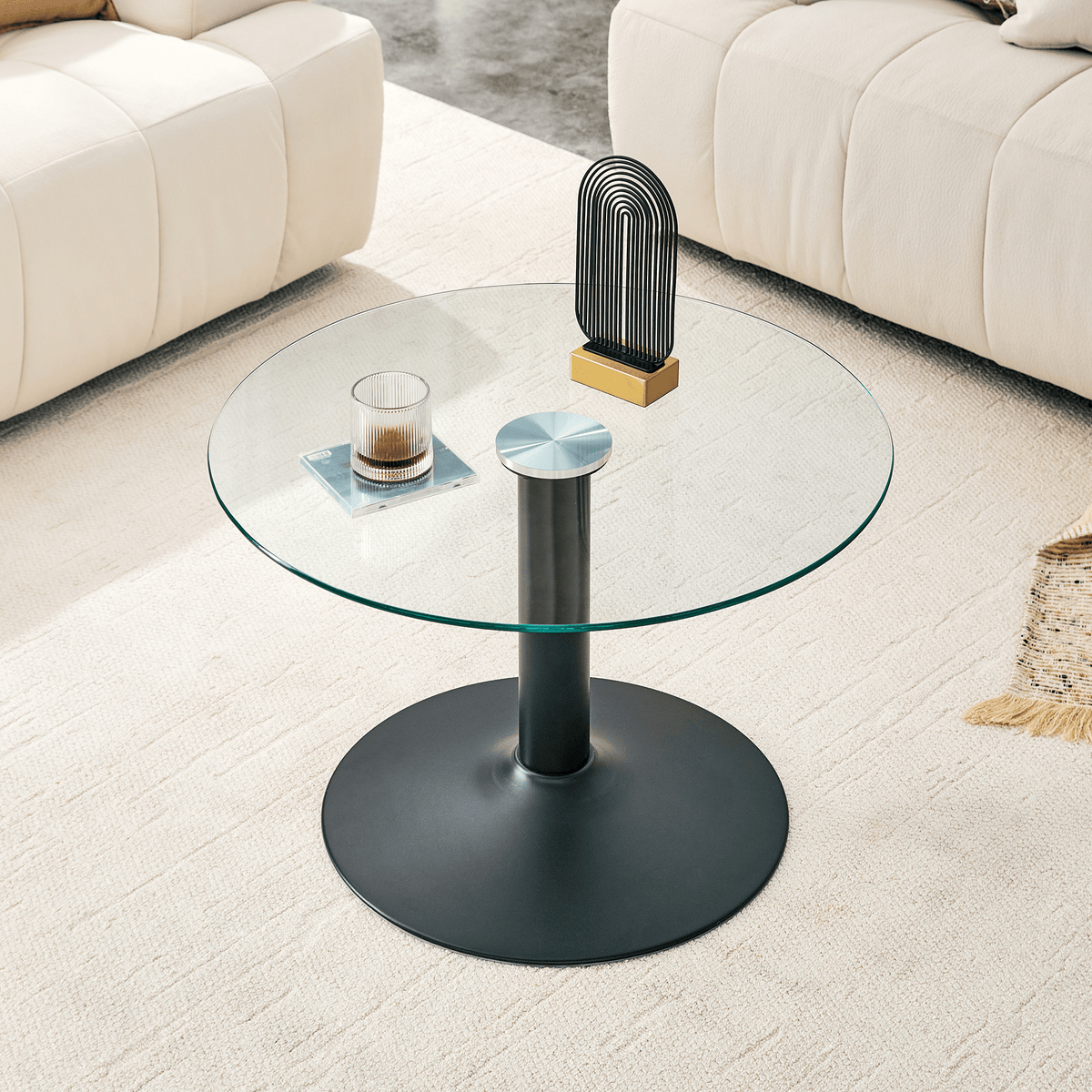Round Glass Coffee Table With Black Pedestal Base - image 16