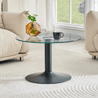 Round Glass Coffee Table With Black Pedestal Base - image 1