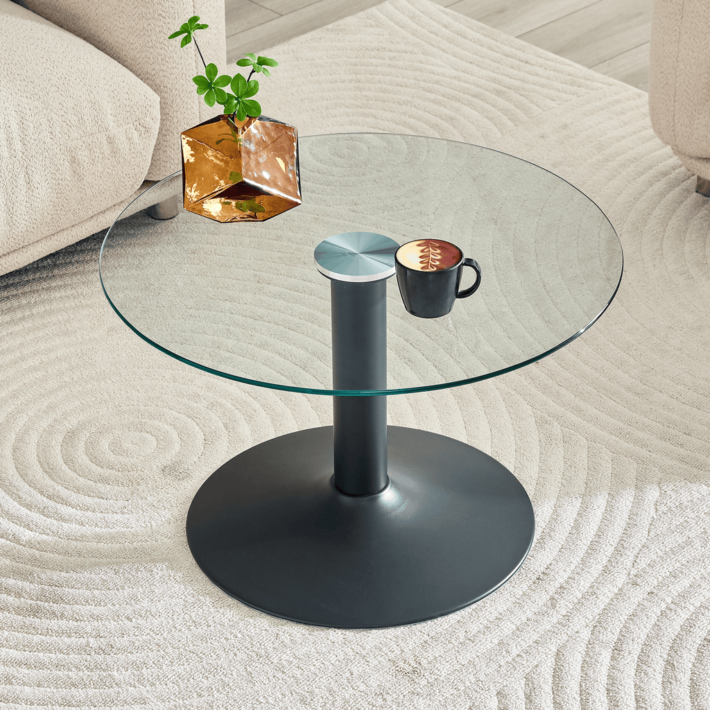 Round Glass Coffee Table With Black Pedestal Base - image 17
