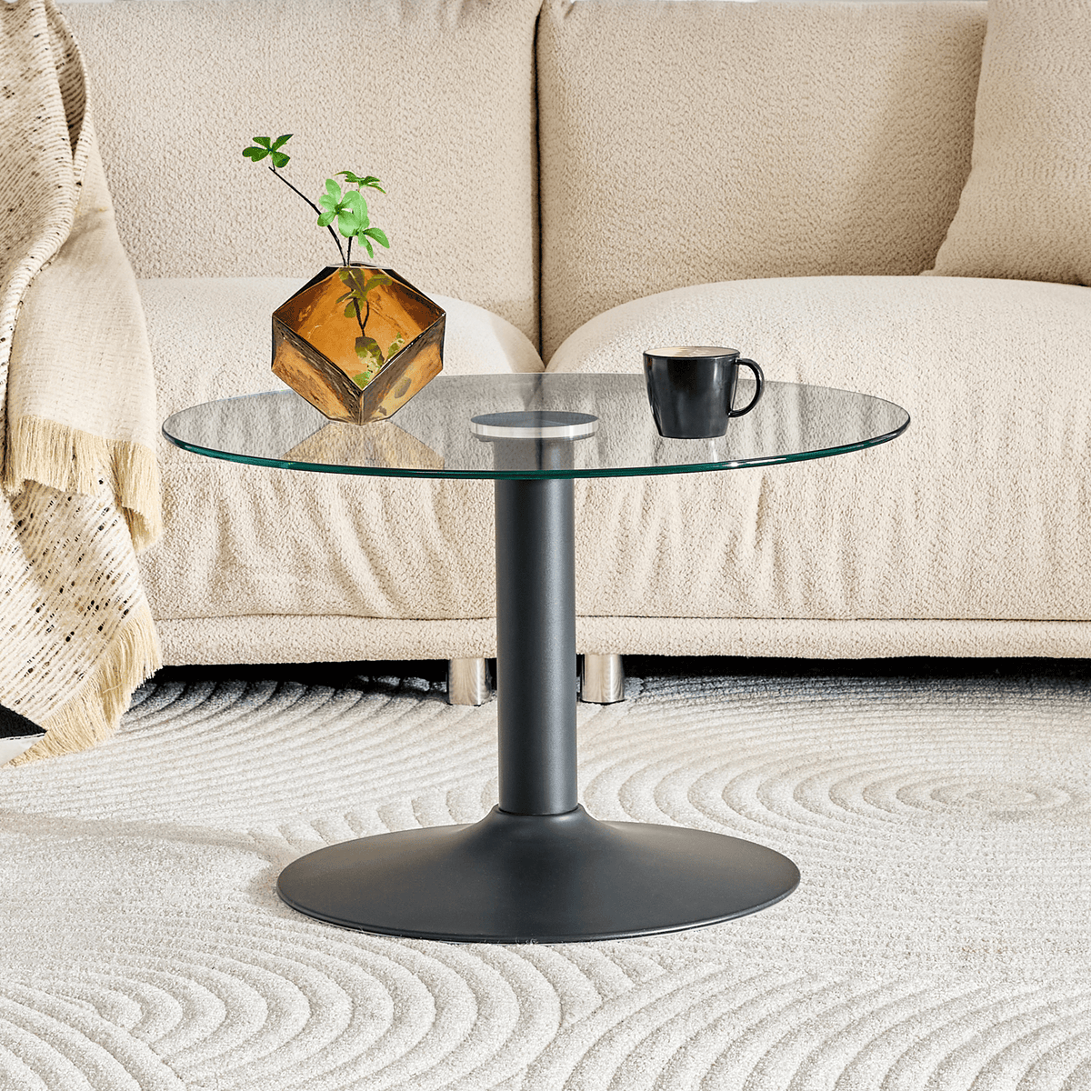 Round Glass Coffee Table With Black Pedestal Base - image 2