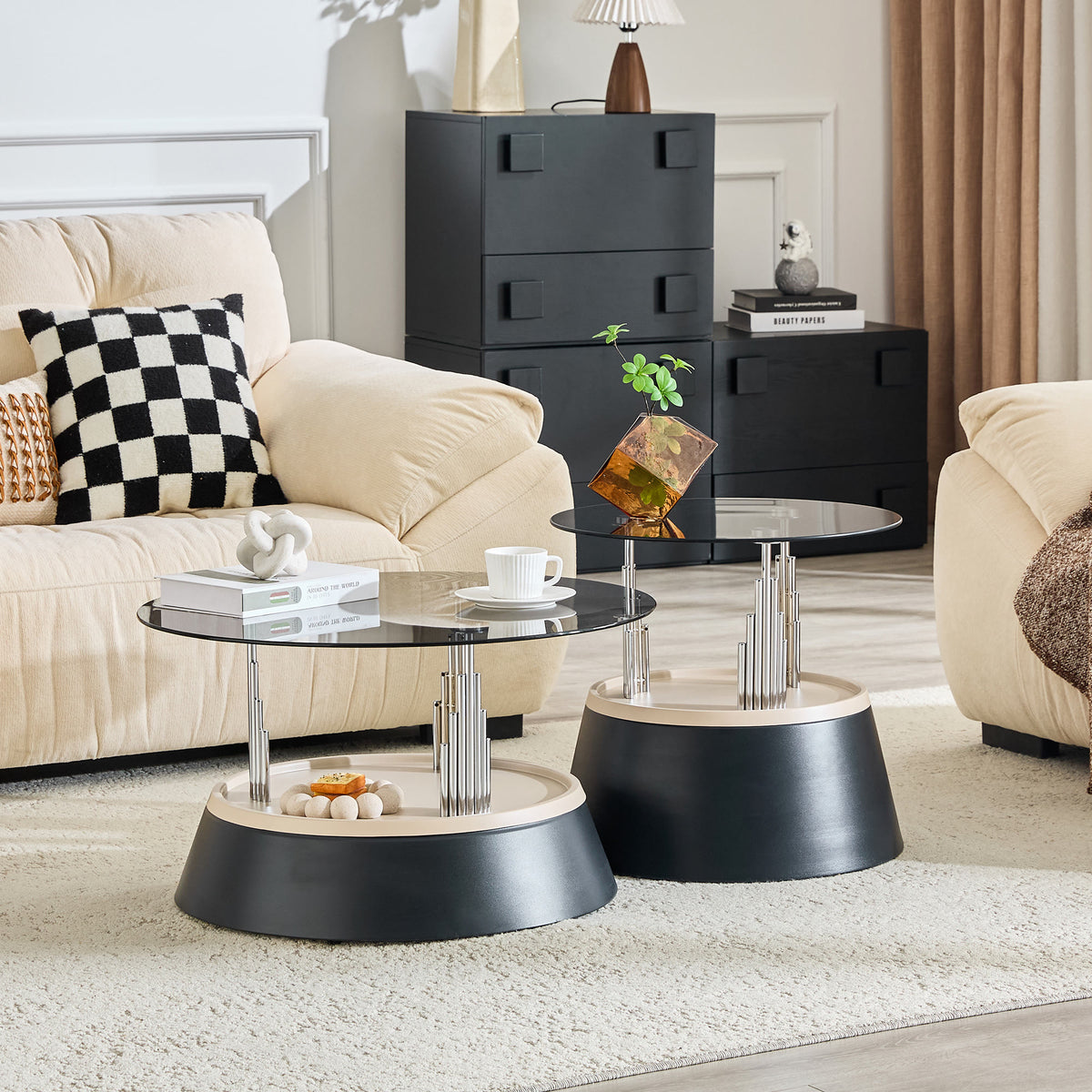 Luxury Black Round Nesting Coffee Tables - image 2
