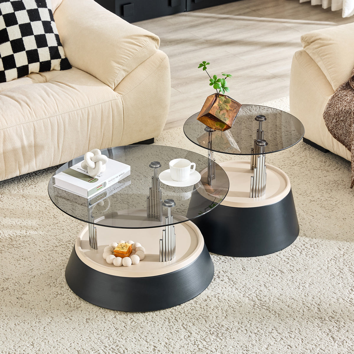 Luxury Black Round Nesting Coffee Tables - image 0