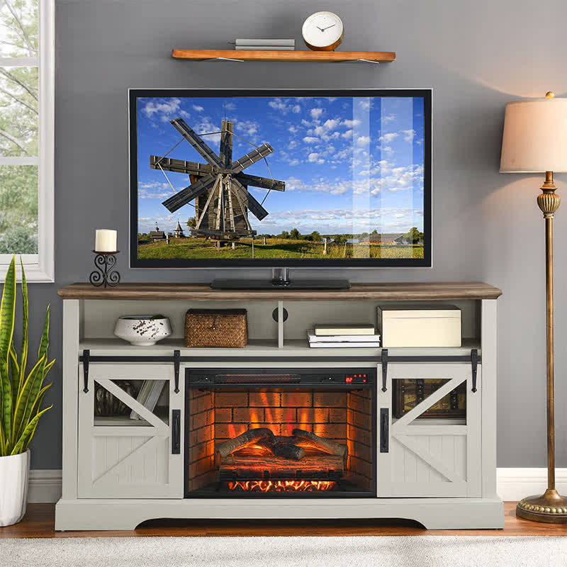 60" Electric Fireplace Farmhouse Sideboard - White - image 2