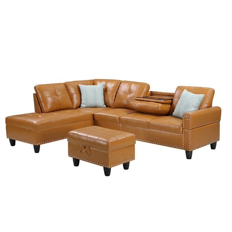 Sectional Sofa with Ottoman Cup Holder