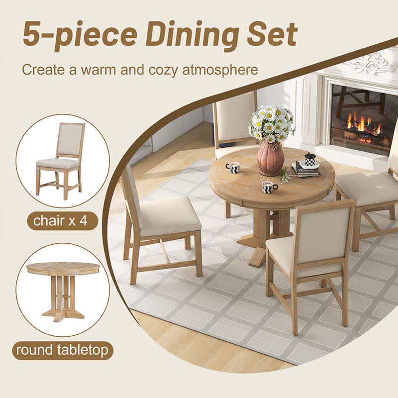 Extendable 42"-58" Round Dining Table Chairs Set