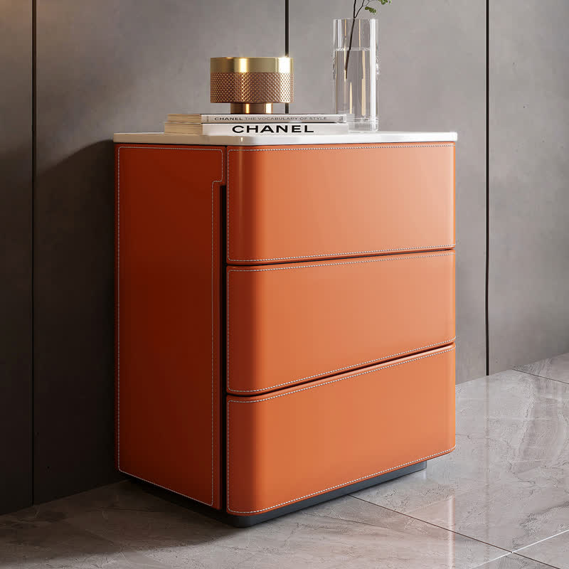 Saddle Leather Bedside Table 3 Drawers - Orange - image 7