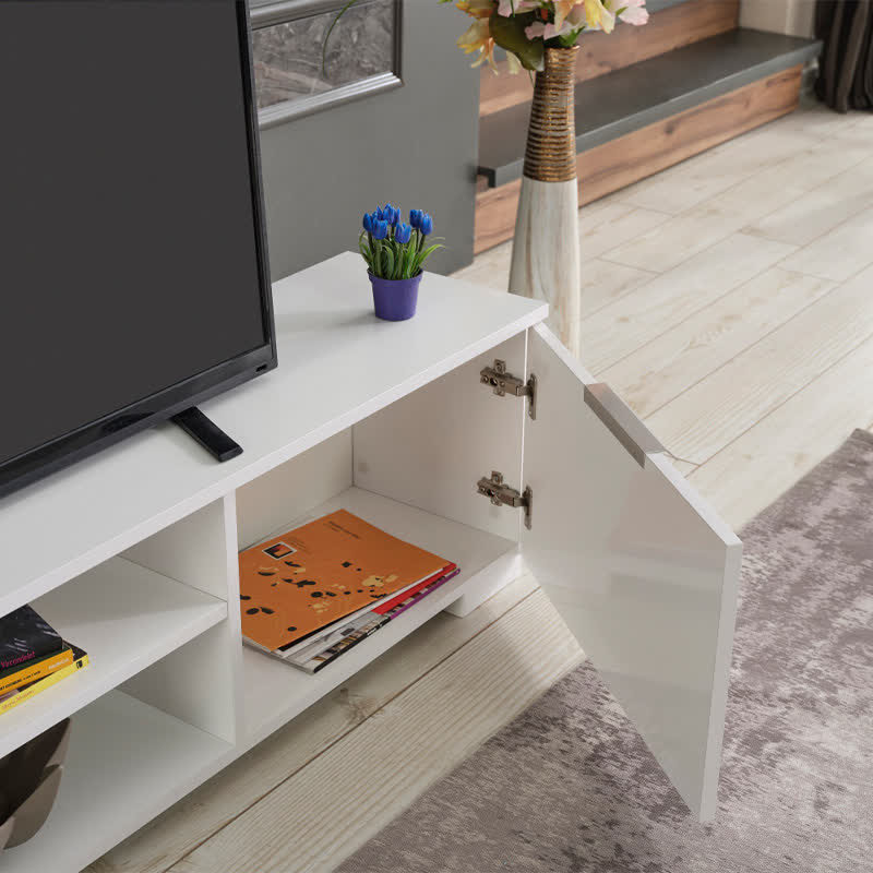 White TV Stand With Door Shelves 66"